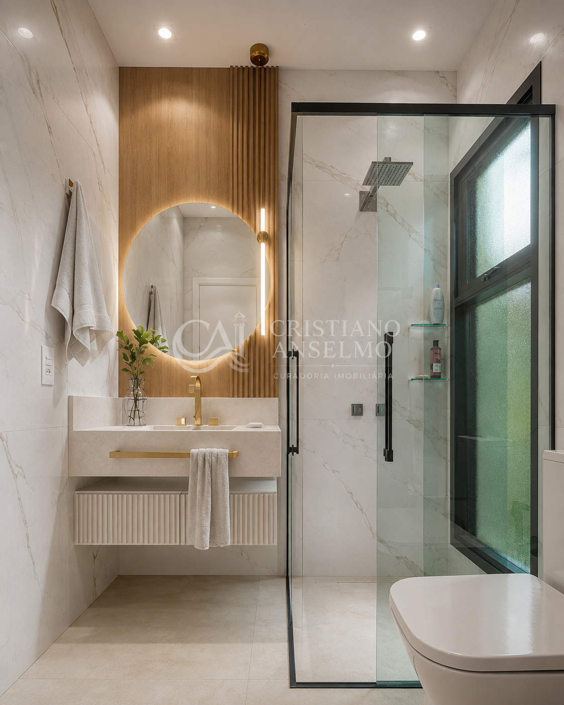 Banheiro da suíte do apartamento de 53,50 m² no Ruy Barbosa Residencial em Caraguatatuba, Cristiano Anselmo